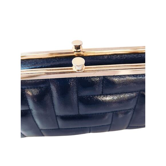 Hobo Bags Int'l Blue Quilted Genuine Patent Leather Lauren Large Wallet Clutch - Picture 5 of 8